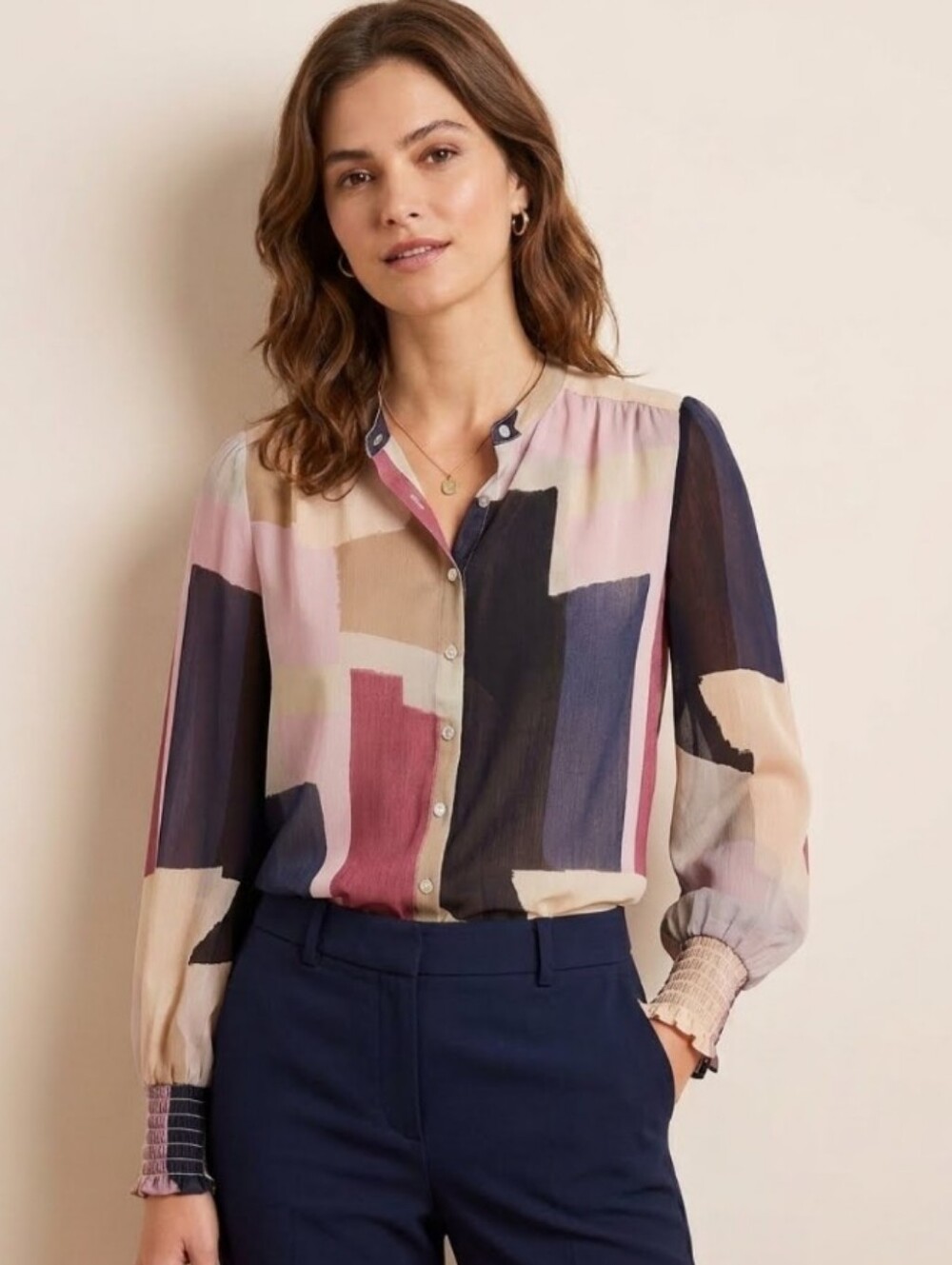 Ann Taylor Factory Multicolor Abstract Block Print Button-Down Shirt NWT